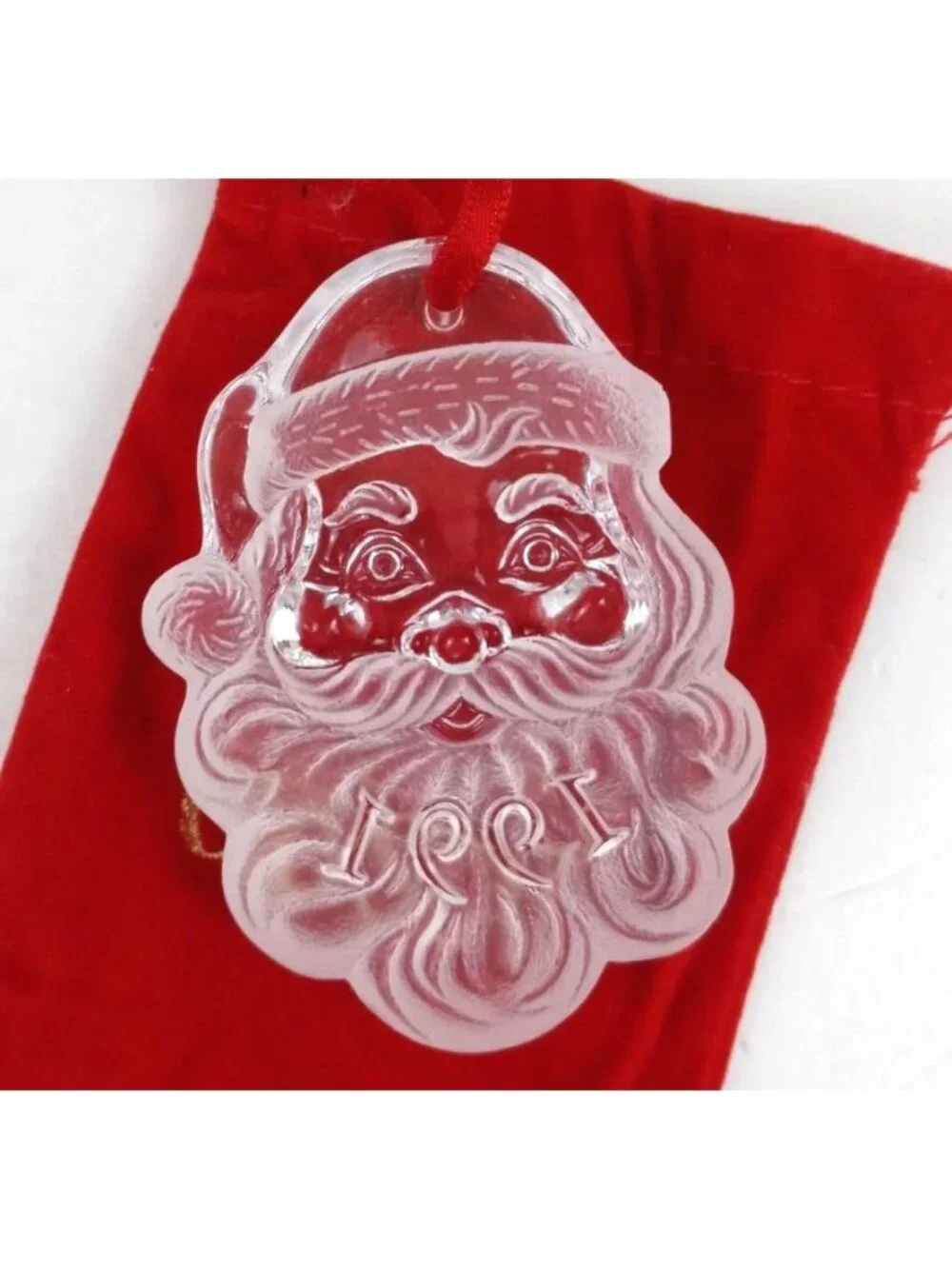 Vintage 1991 Avon Collectible Crystal Santa In Closable Soft Santa Bag Pouch